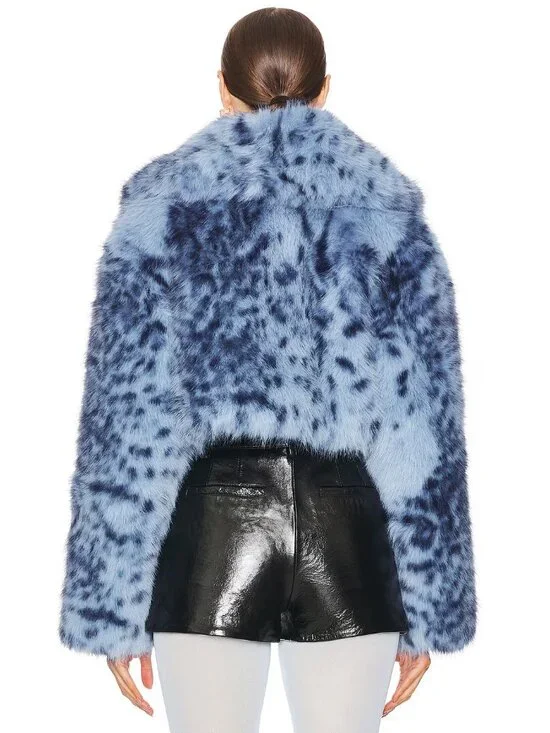 LAMARQUE Danika Faux Fur Coat in Blue Leopard - Picture 4 of 5